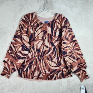Democracy Abstract Animal Print Sweater Womens 1X Pink Brown Soft Comfy Casual